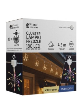 Chomik Гірлянди «Frędzle Cluster 180» з мікро-Led, теплий білий + різнокольорові, довжина 3 + 4,5 м, для використання всередині та зовні, LED6632 - Home Club