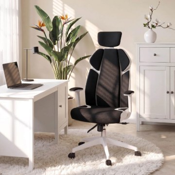 Mebel Elite Ергономічне офісне обертове крісло Duncan, чорне/біле, ME.DUNCAN/CZ/T/FO - Home Club
