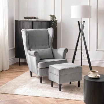 Mebel Elite Кресло для отдыха Evan 2 с подставкой для ног, серое, велюровое, ME.EVAN2/P/CZ/V/FWPD - Home Club