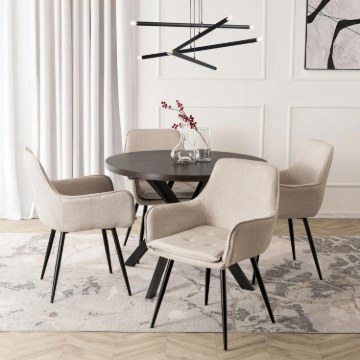 Mebel Elite Комплект: стіл Lukas 100–250 см (чорний) та 4 стільці Edrick (кремові), LUKAS/CZ/S/EDRICK/KR/CZ/T/Z4/K - Home Club