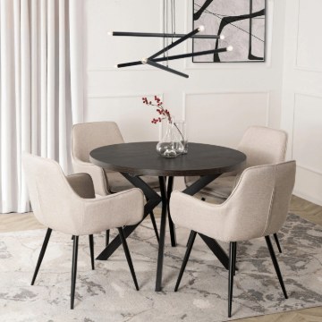 Mebel Elite Комплект: стіл Lukas 100–250 см (чорний) та 4 стільці Edrick (кремові), LUKAS/CZ/S/EDRICK/KR/CZ/T/Z4/K - Home Club
