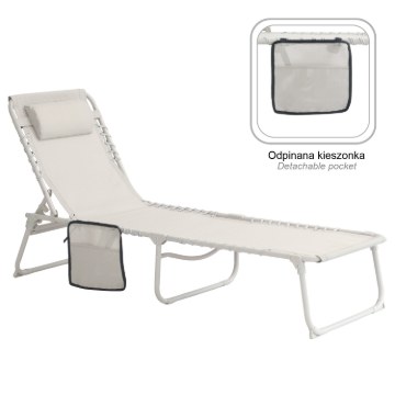 Garden Line Шезлонг / складная садовая кровать 190 × 58 × 30 см с карманом и подголовником, светло-серого цвета, LEZ8473 - Home Club