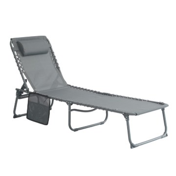 Garden Line Шезлонг / складная садовая кровать 190 × 58 × 30 см с карманом и подголовником, тёмно-серый, LEZ8480 - Home Club