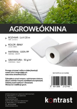 Kontrasto Агротекстиль плотностью 50 г/м², размер 1,6×20 м, 5.09.212740 - Home Club